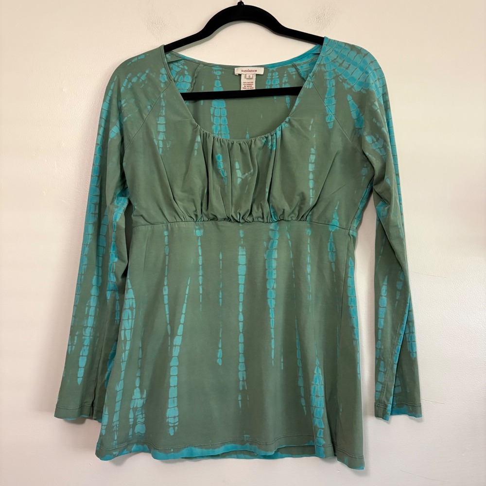 Sundance Womens Green Tie Dye Empire Waist Long Sleeve Babydoll Top Small